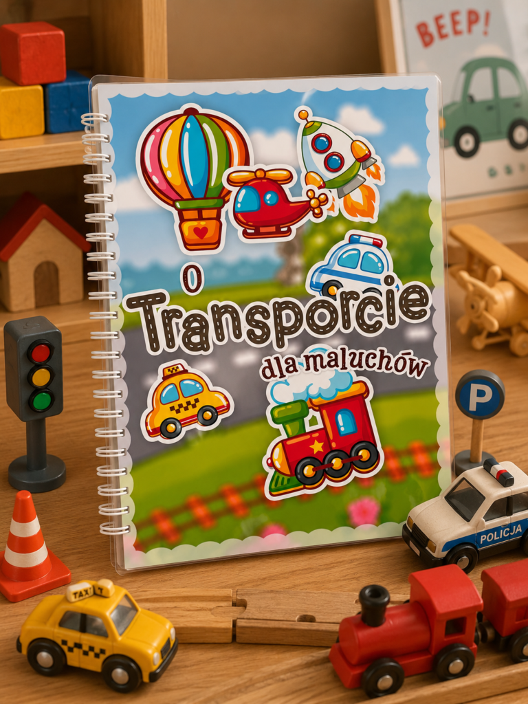 Książeczka sensoryczna O transporcie dla maluchów na rzepy