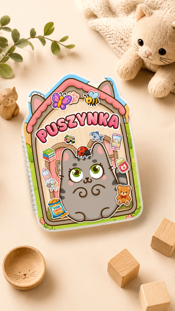 Książeczka na rzepy Kot Puszynka dla dzieci Montessori
